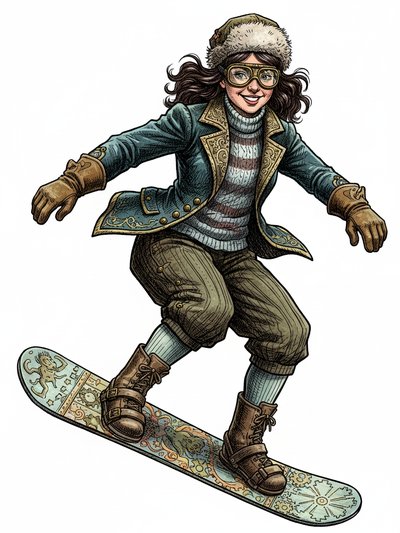 Gabriela's Snowboard Adventure ❄️ - Victorian Illustration