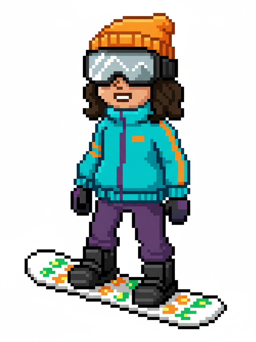 Gabriela the Snowboarding Star - Pixel Art