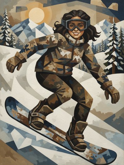 Gabriela's Snowboard Adventure ❄️ - Cubist Painting
