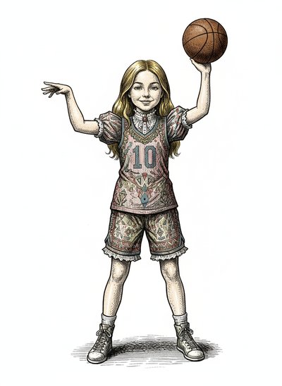Mary's Basketball Dreams 🏀 - Victorian Illustration