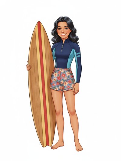 Gabriela's Epic Surf Saga 🌊 - Vintage Storybook