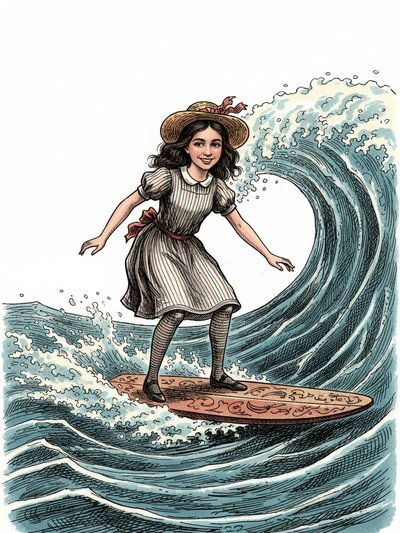 Gabriela's Surfing Adventure 🌊 - Victorian Illustration