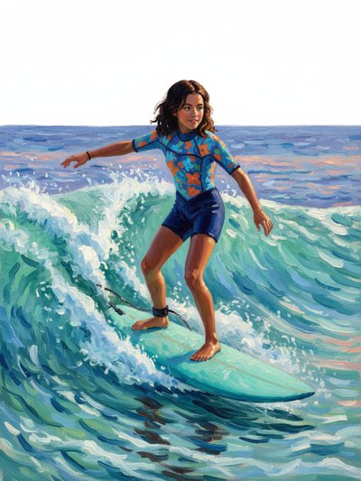 Gabriela's Surfing Adventure 🌊 - Impressionist Painting