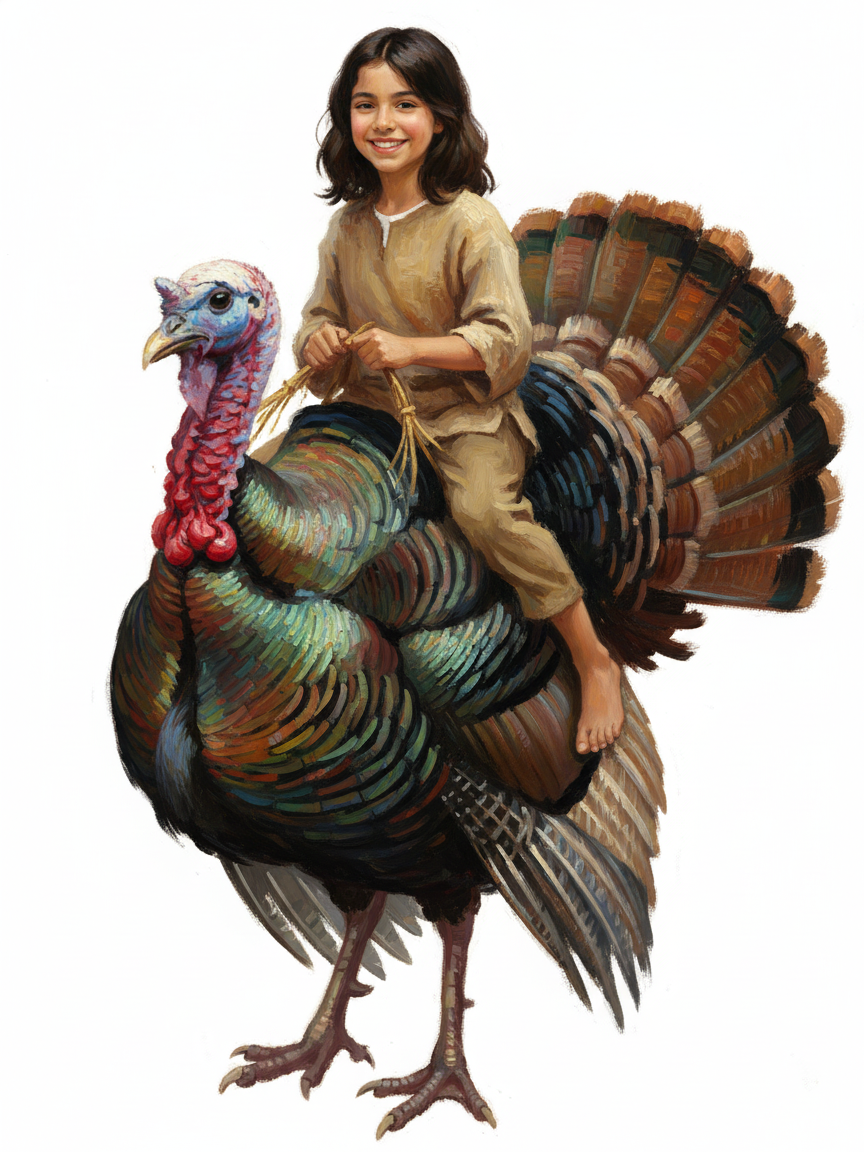 Gobblebela the Turkey Rider - Impressionist Painting