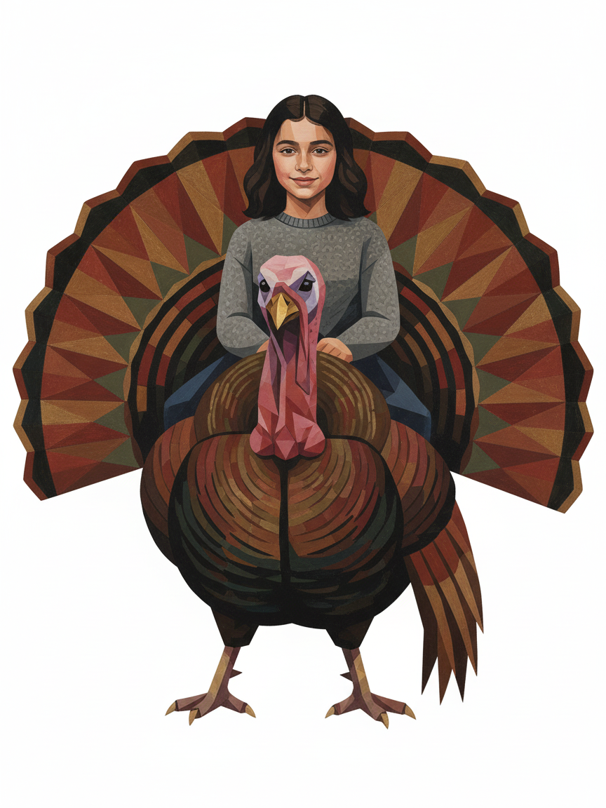 Gobblebela the Turkey Rider - Cubist Painting