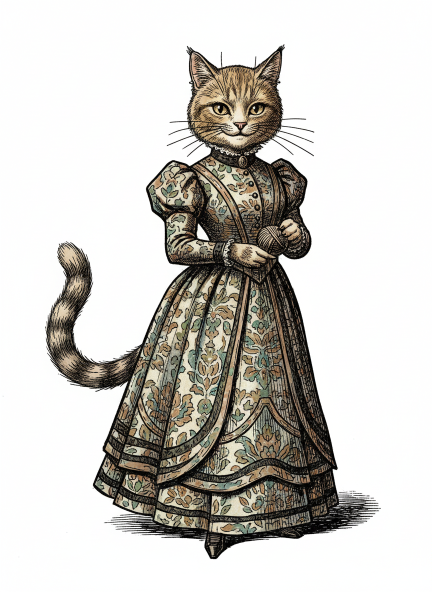 Mary the Playful Cat - Victorian Illustration