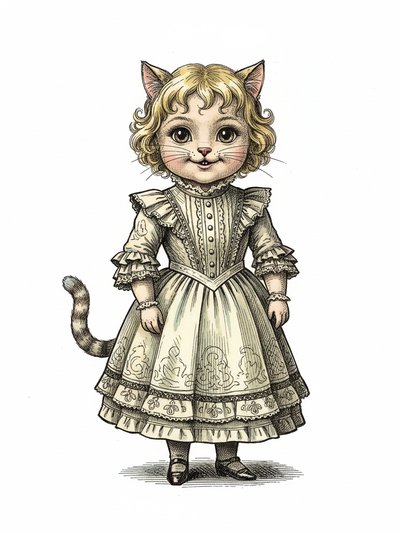 Julia's Playful Kitty Adventure - Victorian Illustration