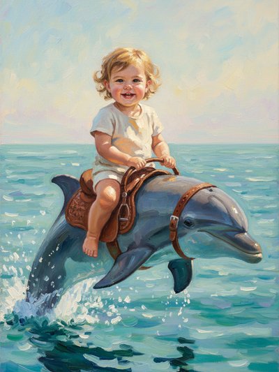 Julia's Dolphin Adventures 🐬 - Impressionist Painting