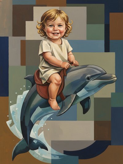 Julia's Dolphin Adventures 🐬 - Cubist Painting