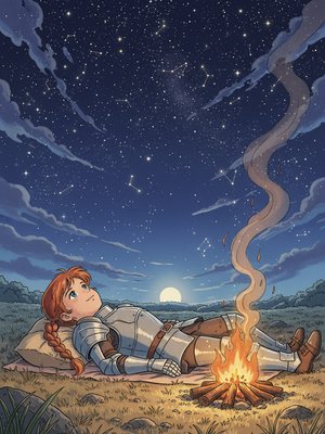 Knight Reflecting by a Campfire