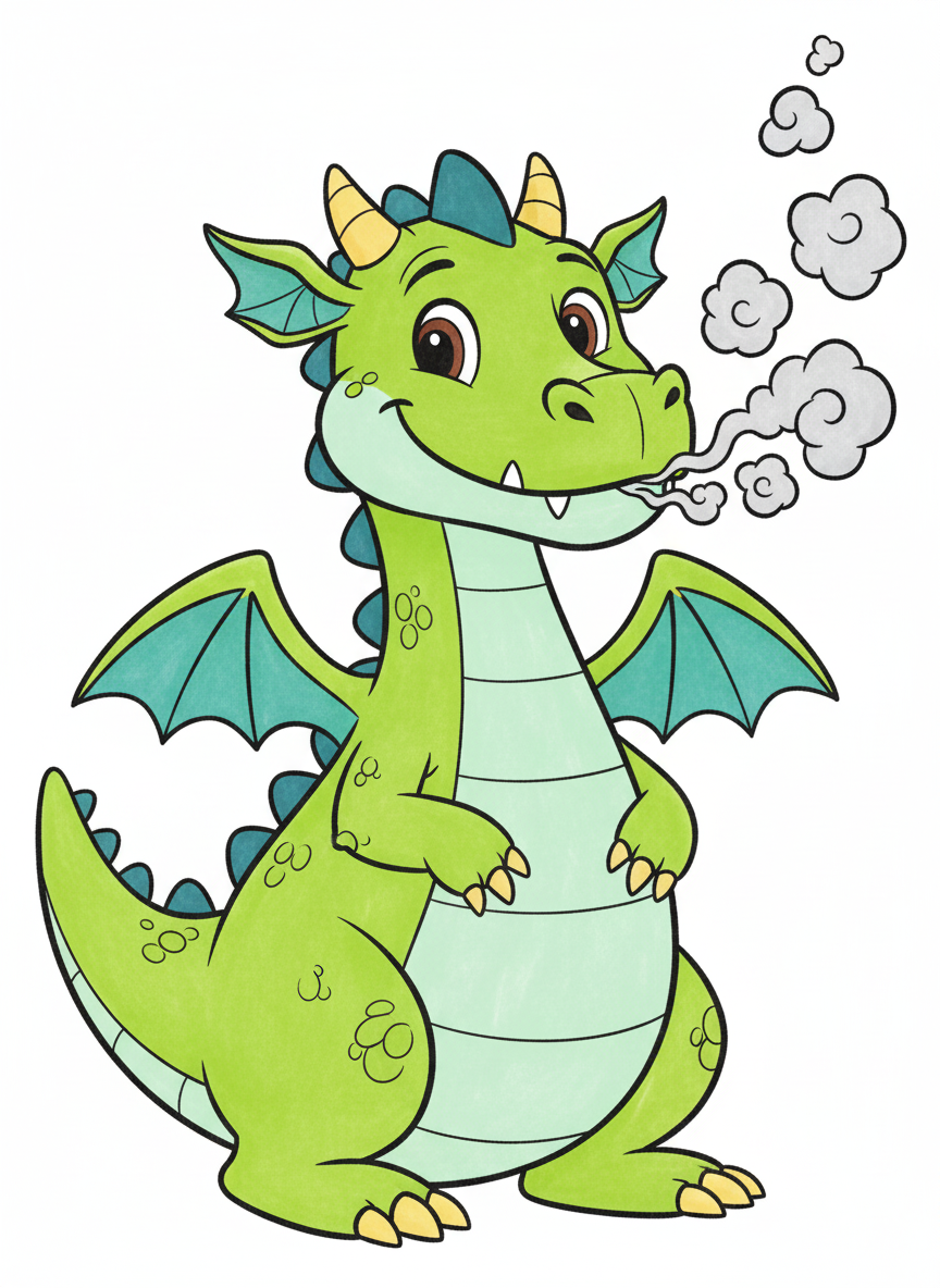 Puff the Friendly Dragon - Full Colored Illustration