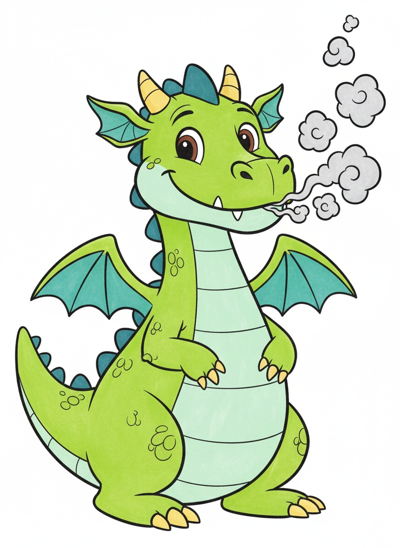 Puff the Friendly Dragon in Classic Coloring Book - Full Colored Illustration