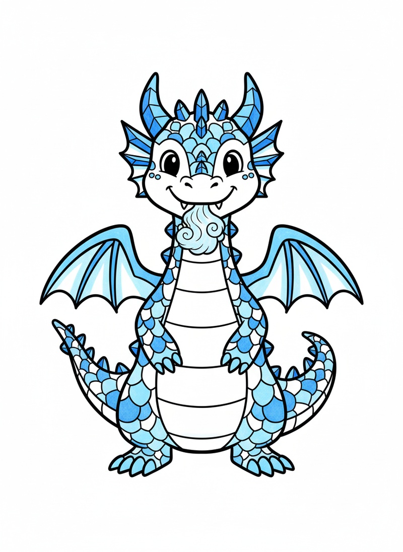 Frostbite the Ice Dragon in Classic Coloring Book - Full Colored Illustration