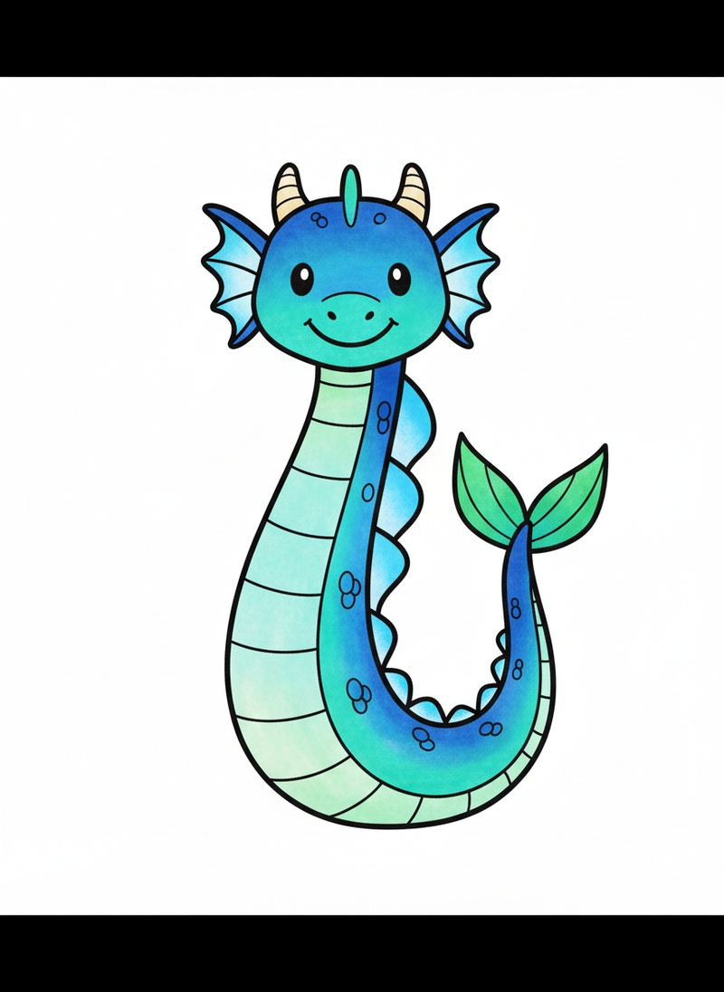 Splash the Water Dragon in Classic Coloring Book - Full Colored Illustration