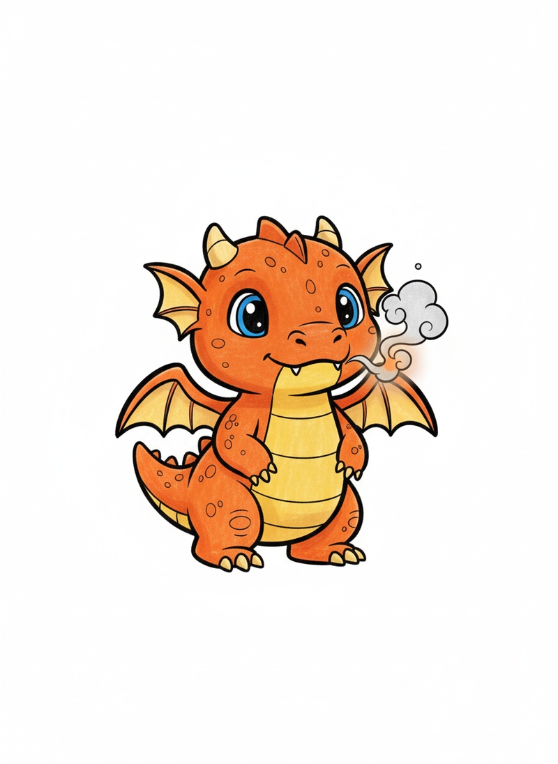 Baby Spark the Dragon Hatchling in Classic Coloring Book - Full Colored Illustration