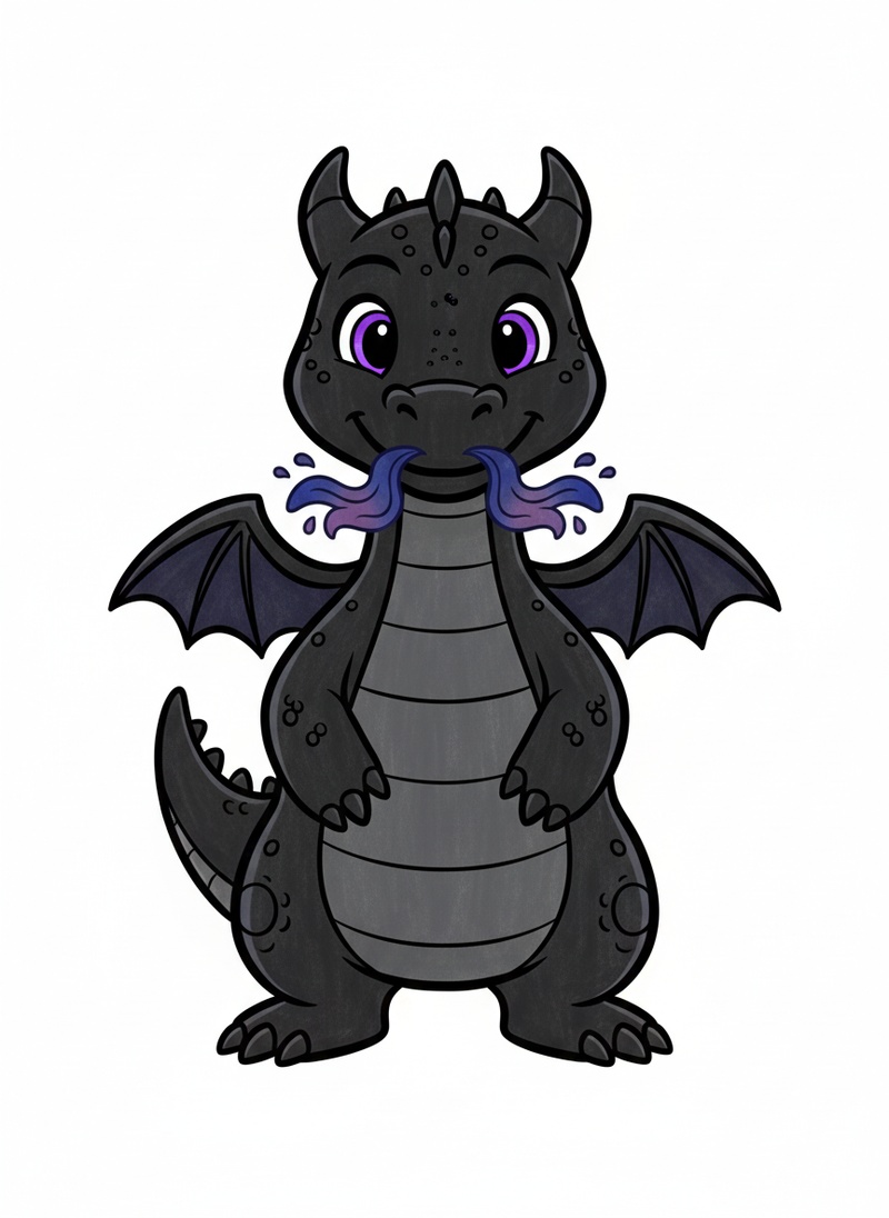 Shadow the Night Dragon in Classic Coloring Book - Full Colored Illustration
