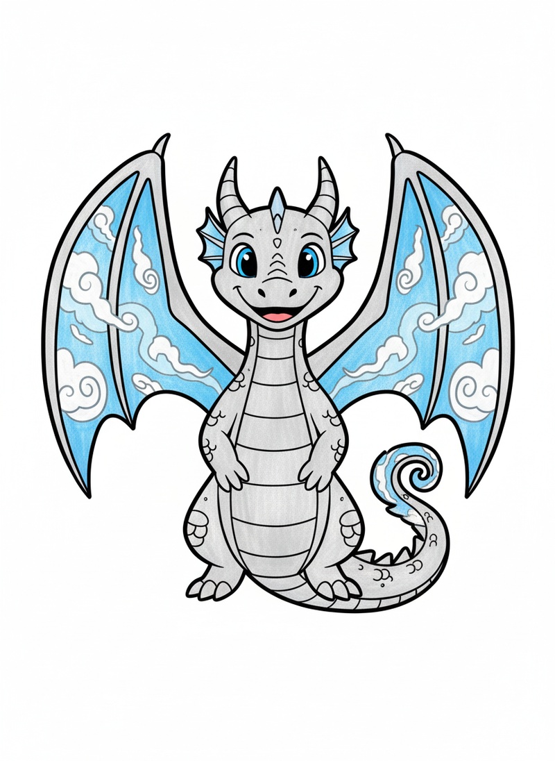 Zephyr the Wind Dragon in Classic Coloring Book - Full Colored Illustration