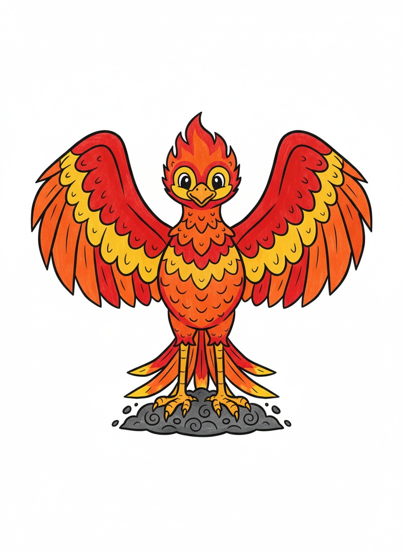 Blaze the Phoenix in Classic Coloring Book - Full Colored Illustration