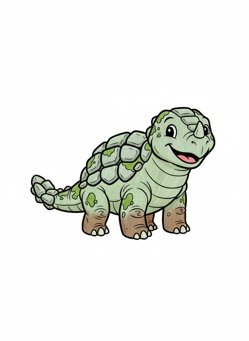 Tank the Ankylosaurus in Classic Coloring Book - Full Colored Illustration