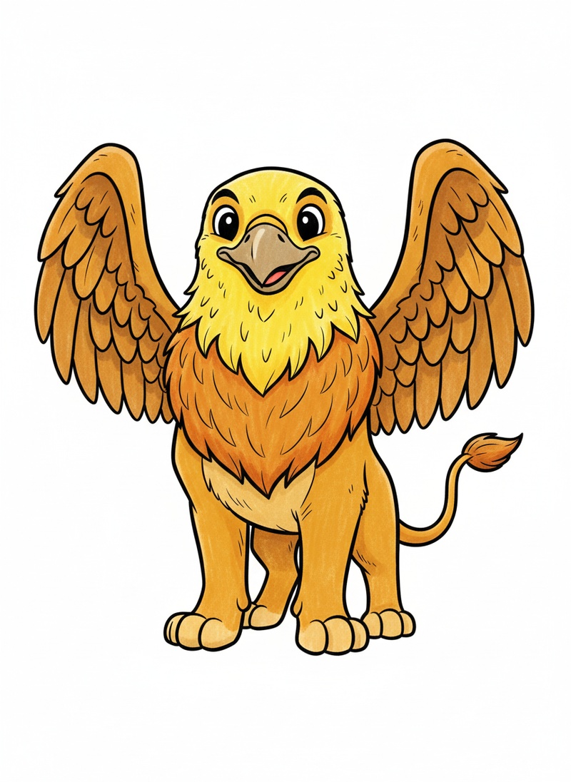 Griffin the Guardian in Classic Coloring Book - Full Colored Illustration