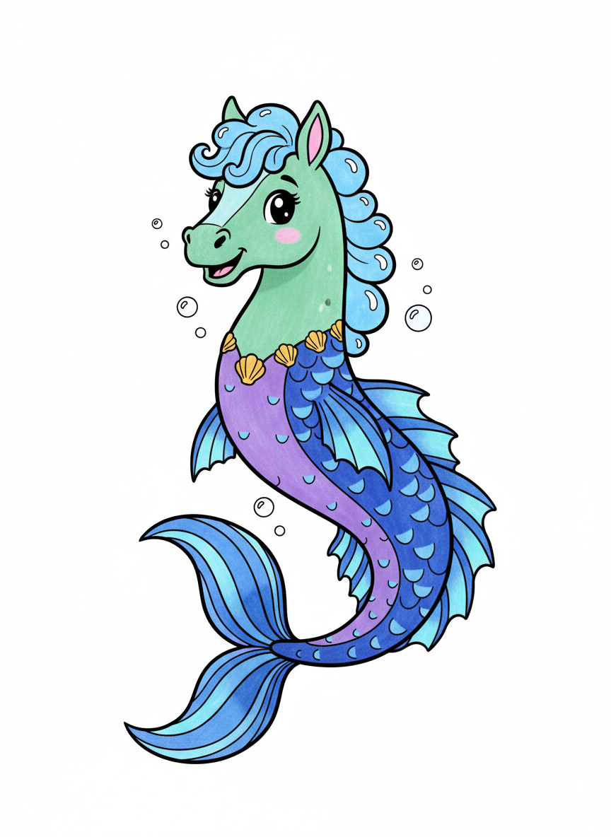 Bubbles the Hippocampus - Full Colored Illustration