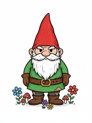Bramble the Garden Gnome in Classic Coloring Book - Full Colored Illustration