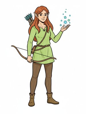 Willow the Wood Elf in Classic Coloring Book - Full Colored Illustration
