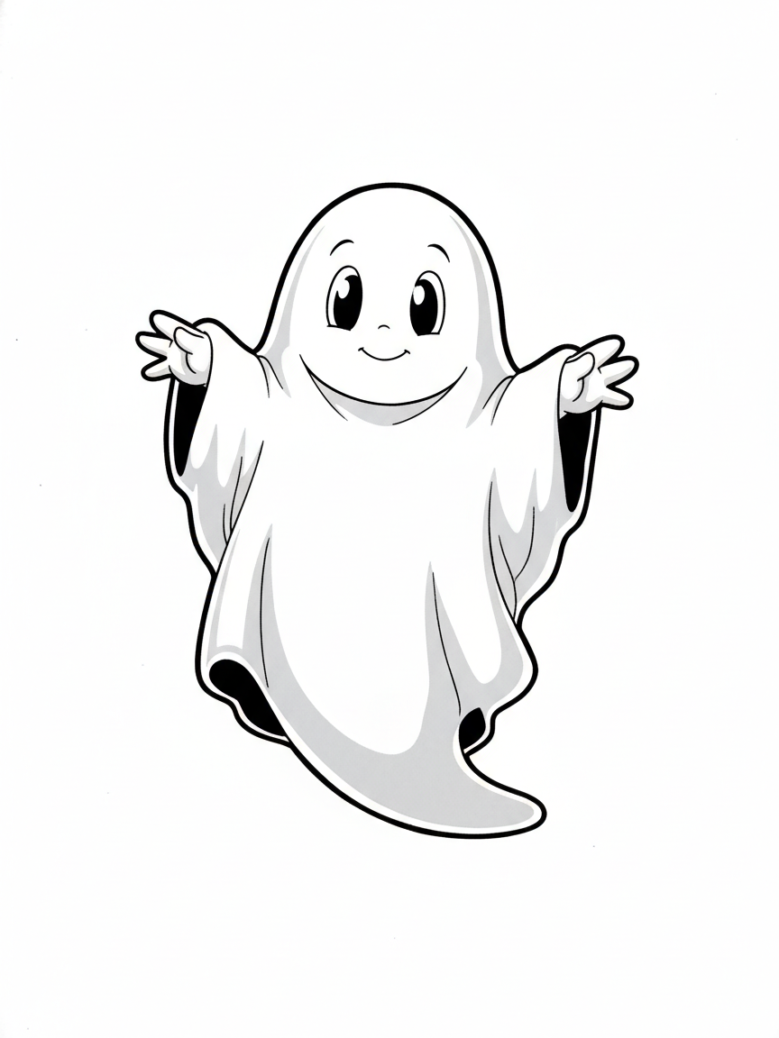 Casper the Friendly Ghost - Black & White Illustration