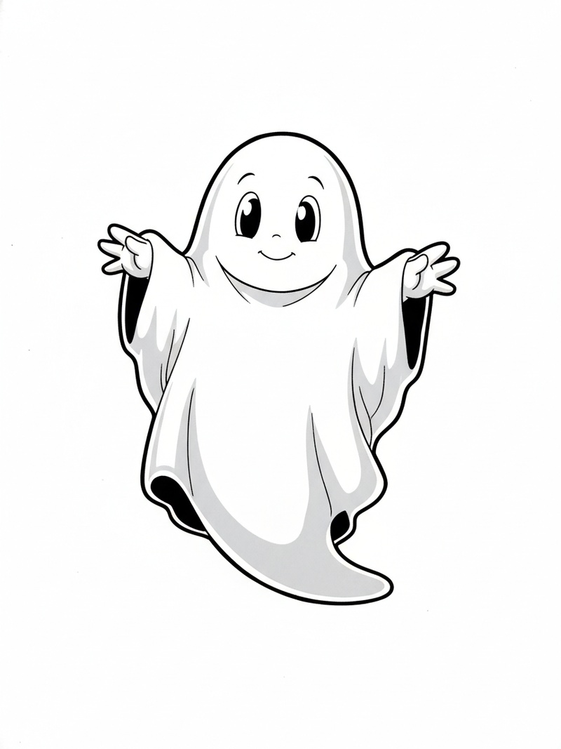 Casper the Friendly Ghost in Classic Anime - Black & White Illustration