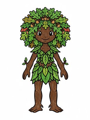 Oak the Tree Dryad in Classic Coloring Book - Full Colored Illustration