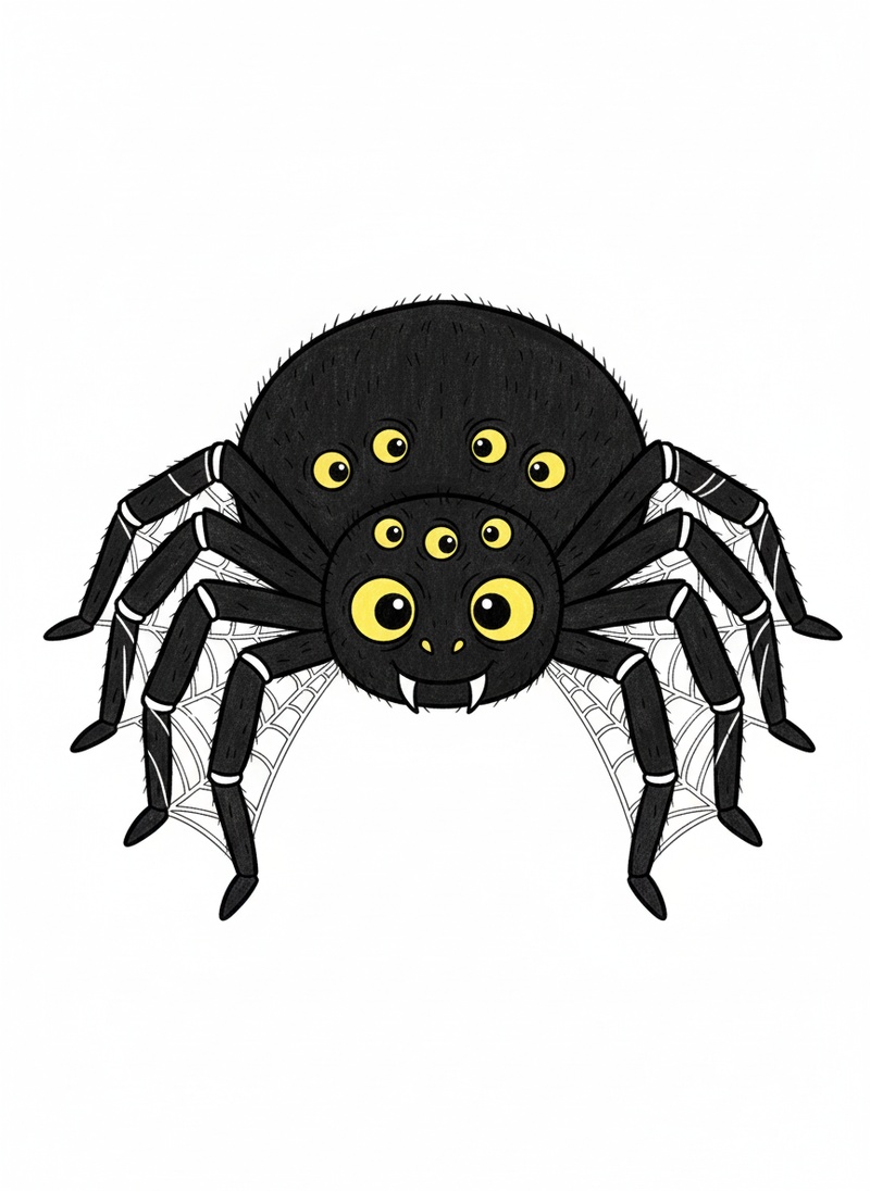 Creepy the Scary Spider in Classic Coloring Book - Full Colored Illustration