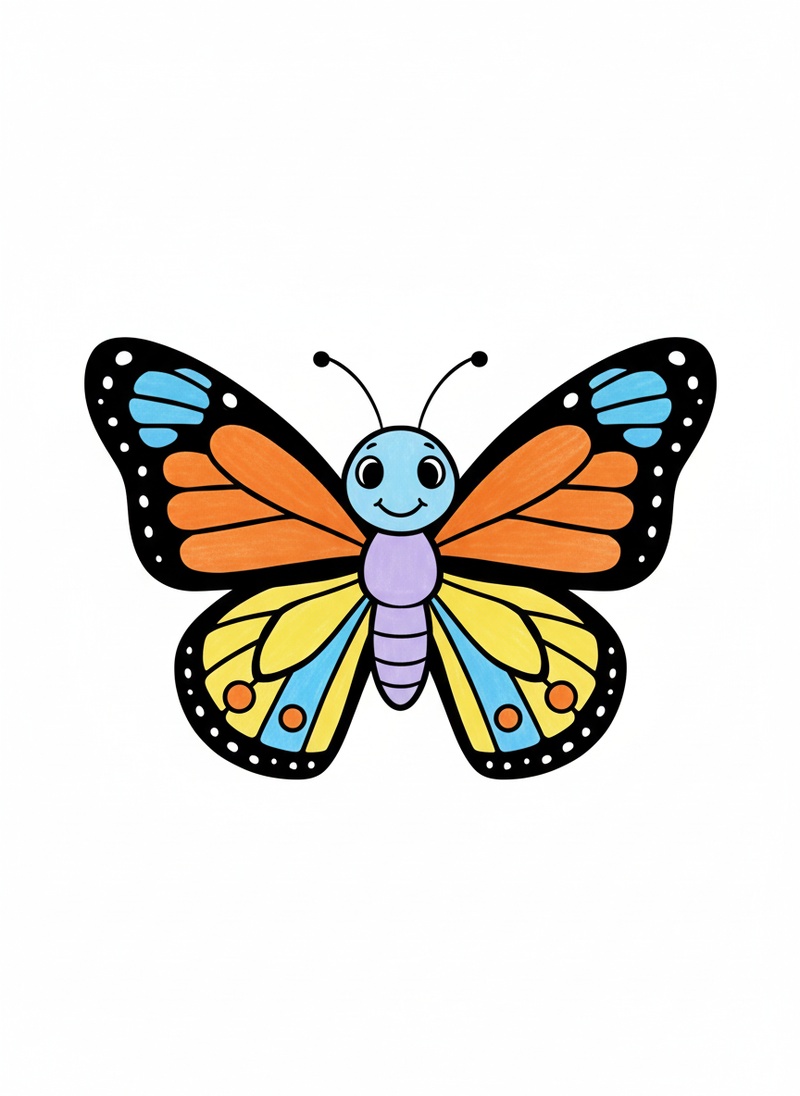 Flutter the Butterfly in Classic Coloring Book - Full Colored Illustration