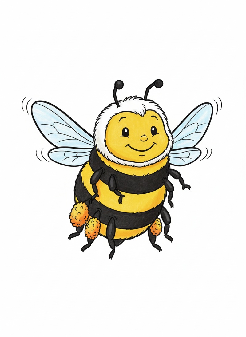 Buzz the Busy Bee in Classic Coloring Book - Full Colored Illustration