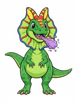 Spitter the Dilophosaurus in Classic Coloring Book - Full Colored Illustration