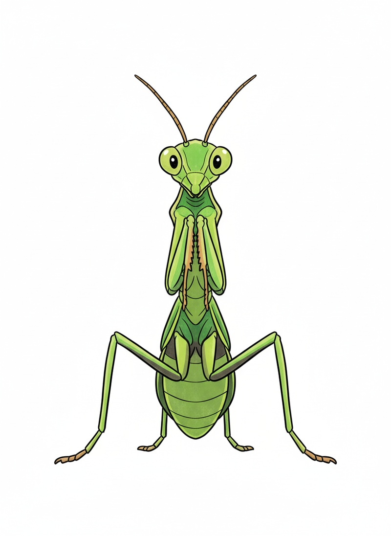 Praying the Mantis in Classic Coloring Book - Full Colored Illustration