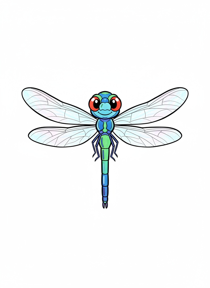 Dragonfly the Hunter in Classic Coloring Book - Full Colored Illustration