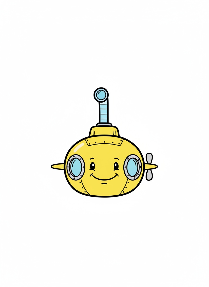 Splash the Mini Submarine in Classic Coloring Book - Full Colored Illustration