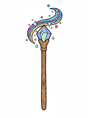 Ancient Magic Wand in Classic Coloring Book - Full Colored Illustration