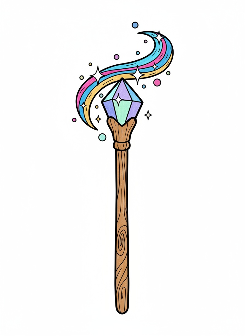 Ancient Magic Wand in Classic Coloring Book - Full Colored Illustration