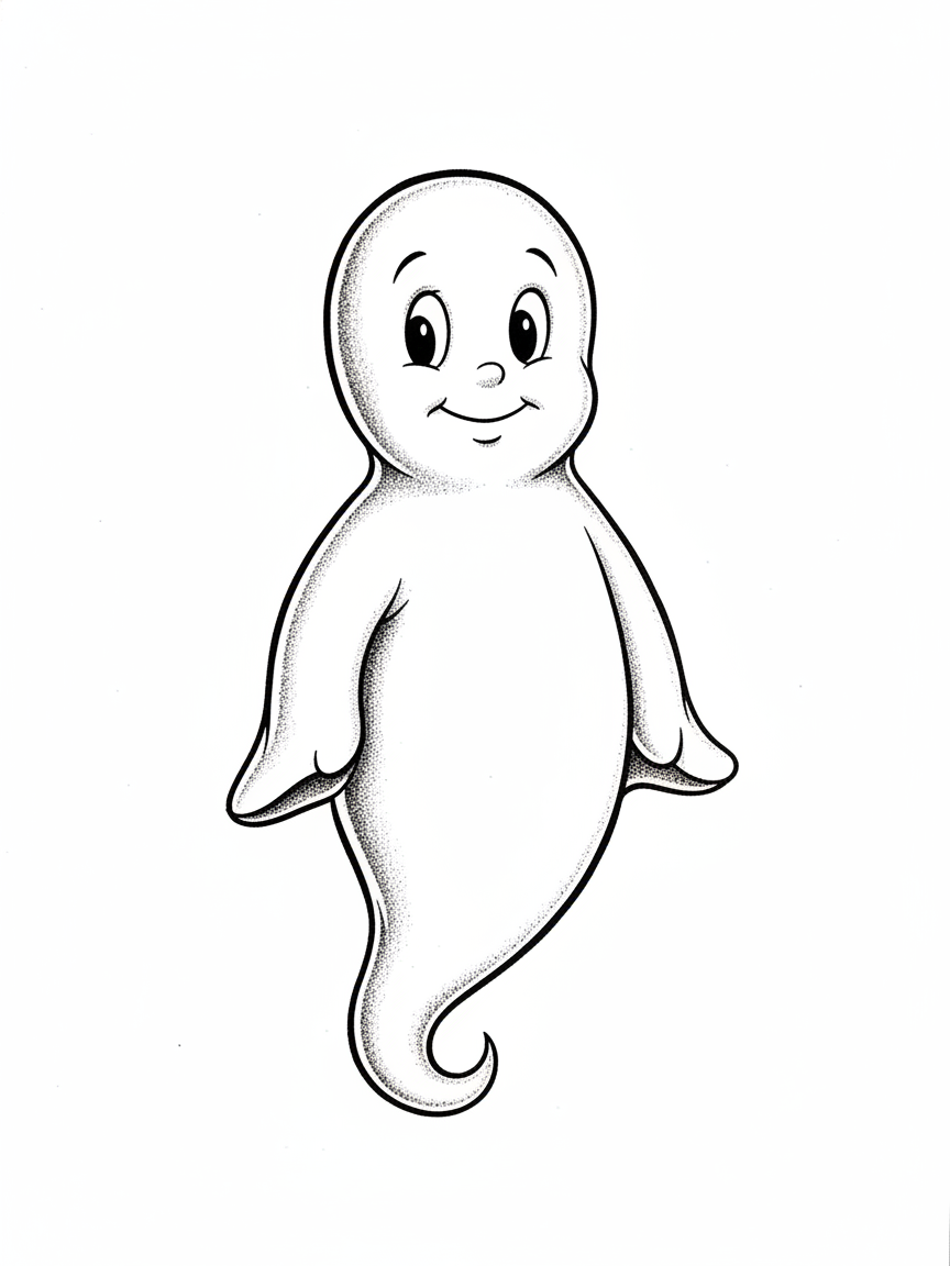 Casper the Friendly Ghost - Black & White Illustration