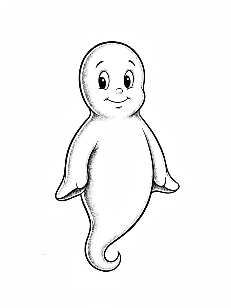 Casper the Friendly Ghost in Golden Age Animation - Black & White Illustration