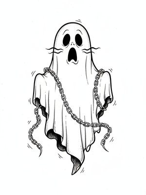 Spook the Scary Ghost in Golden Age Animation - Black & White Illustration