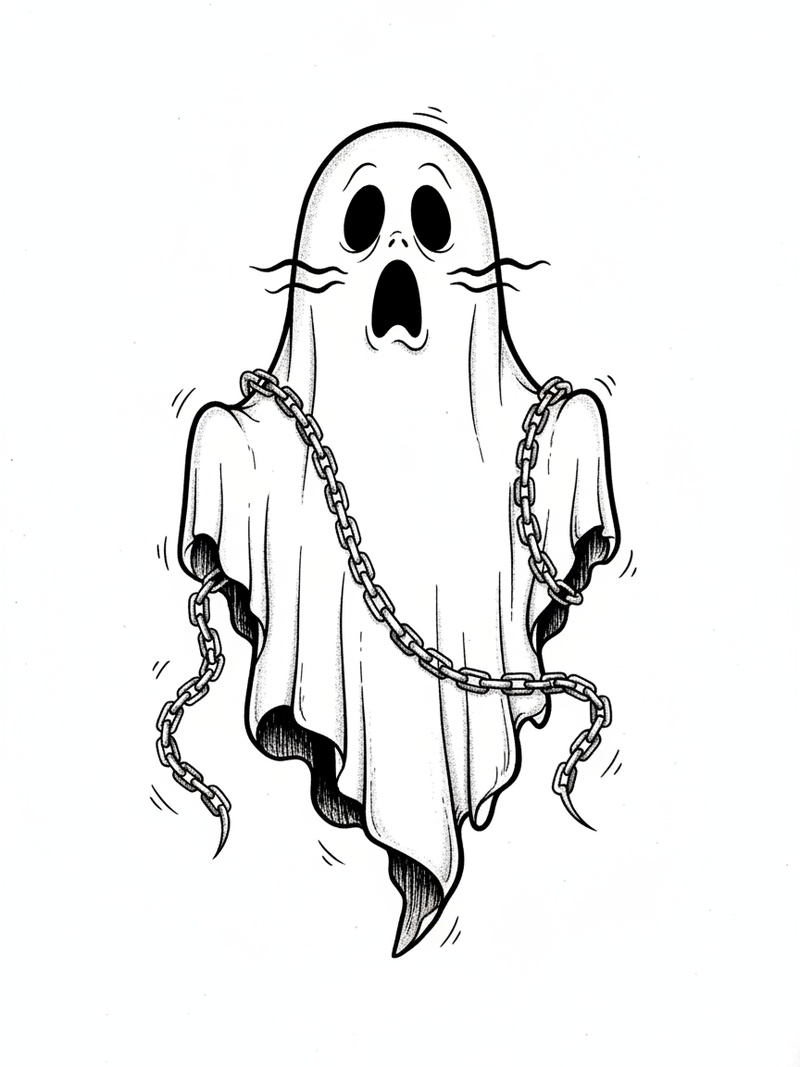 Spook the Scary Ghost in Golden Age Animation - Black & White Illustration