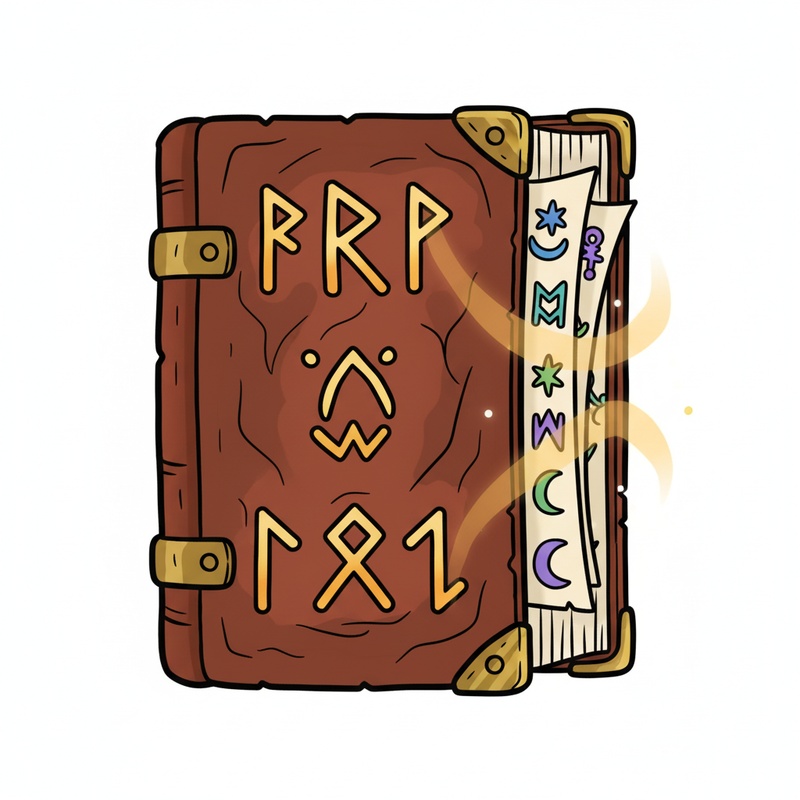 Spell Book of Secrets in Classic Coloring Book - Full Colored Illustration