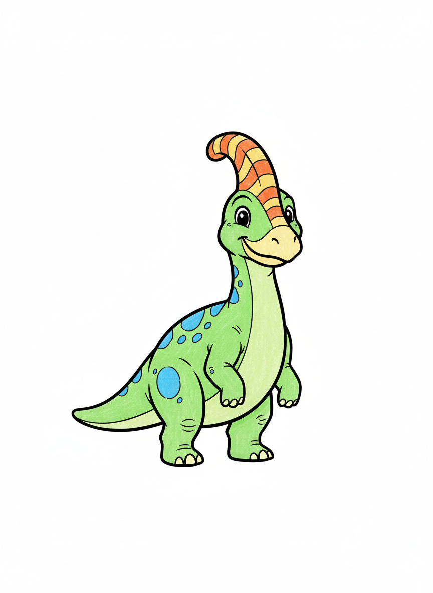 Crest the Parasaurolophus - Full Colored Illustration