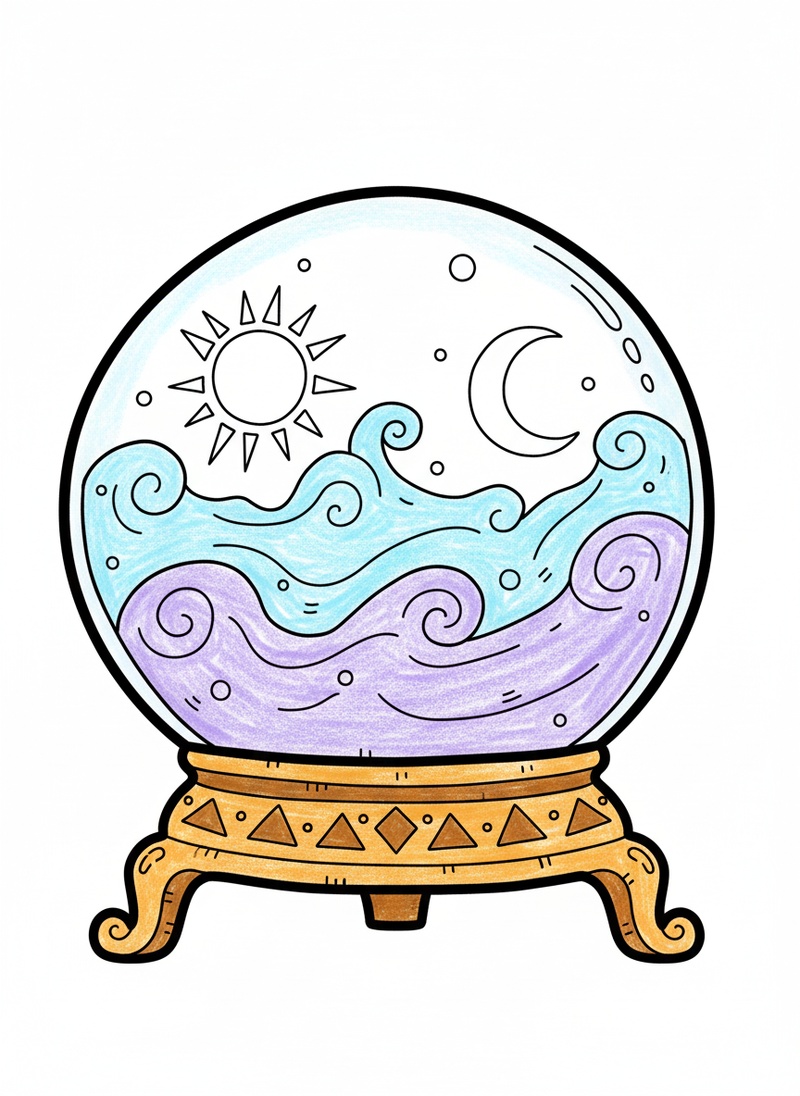 Crystal Ball of Visions in Classic Coloring Book - Full Colored Illustration