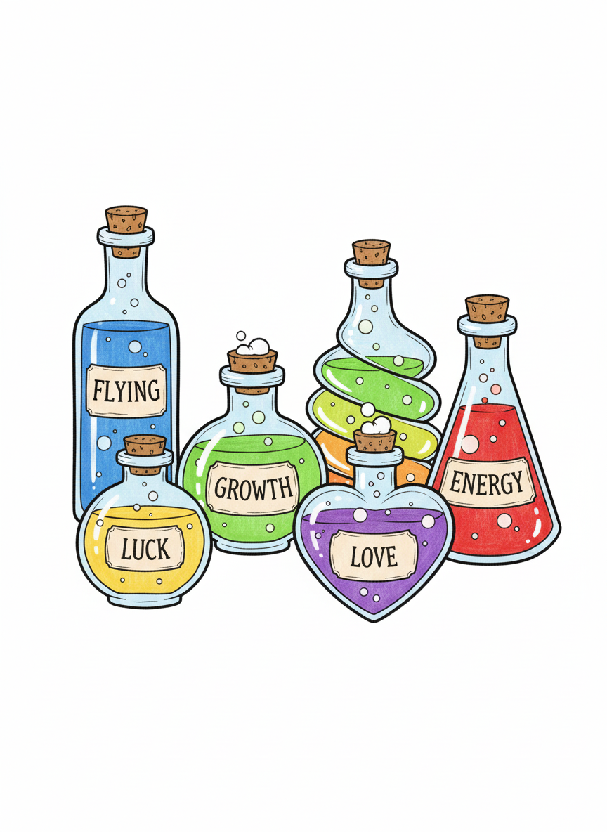 Magic Potion Bottles - Full Colored Illustration