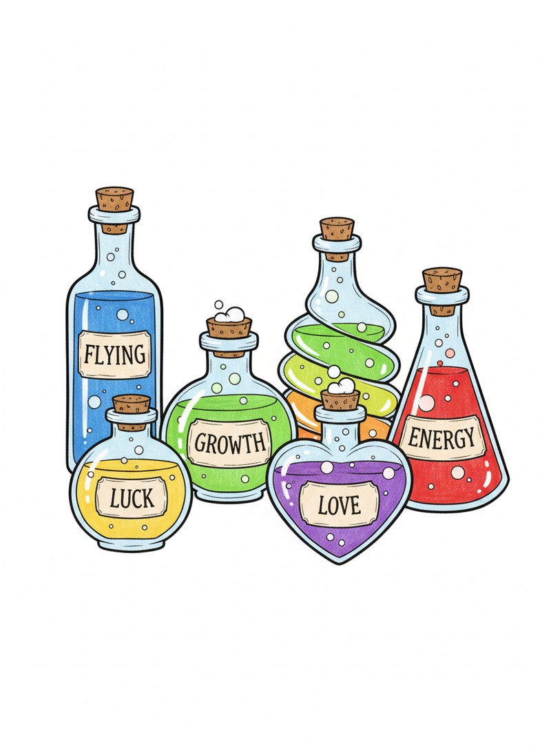 Magic Potion Bottles in Classic Coloring Book - Full Colored Illustration