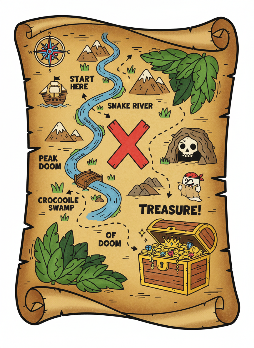 Ancient Map to Treasure - Full Colored Illustration
