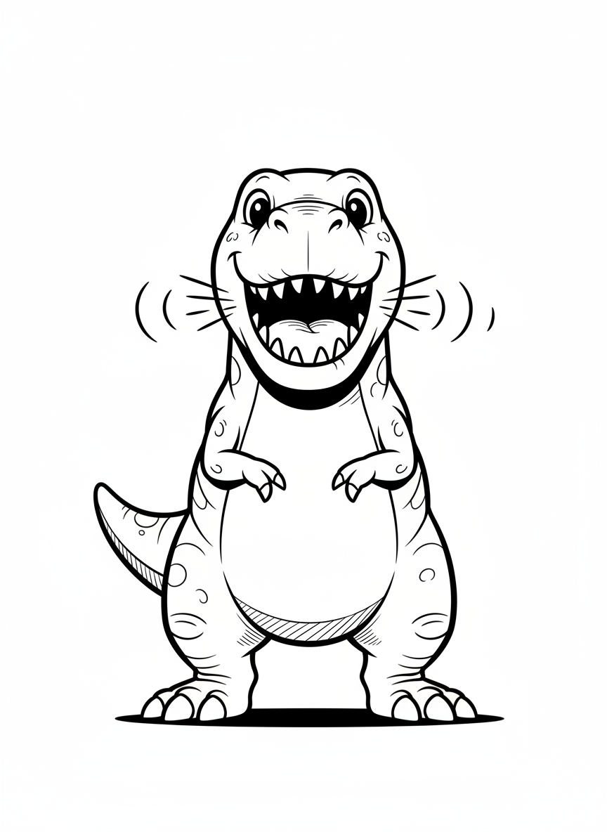 Rex the Fierce T-Rex - Black & White Illustration